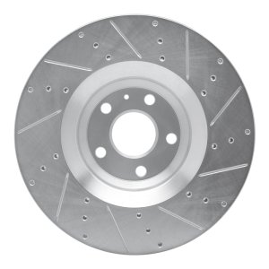 Audi TTS Quattro Brake Rotor (1) - Front Left - R1 Concepts - Drilled & Slotted - Silver - `12-`15